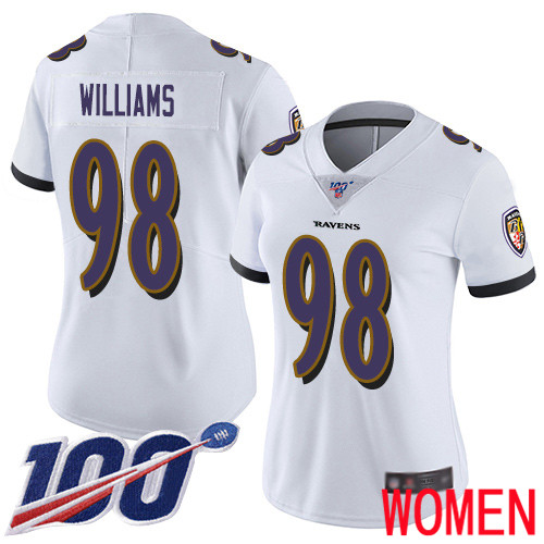 Baltimore Ravens Limited White Women Brandon Williams Road Jersey NFL Football #98 100th Season Vapor Untouchable
